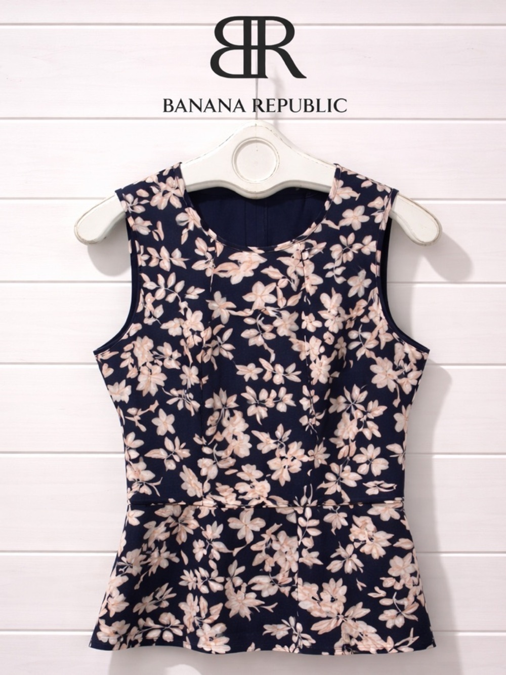 Banana Republic Sleeveless Peplum Top - Navy Floral - Size 8